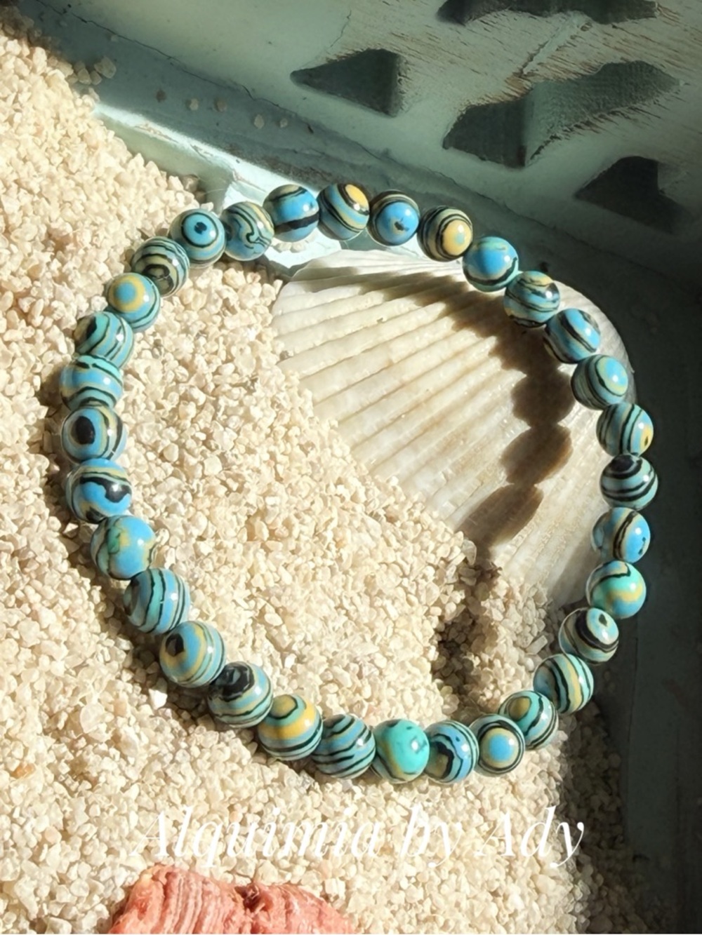 Alquimia Turquoise Blue and Yellow Swirl Beaded Stretch Bracelet - Picture 2 of 2